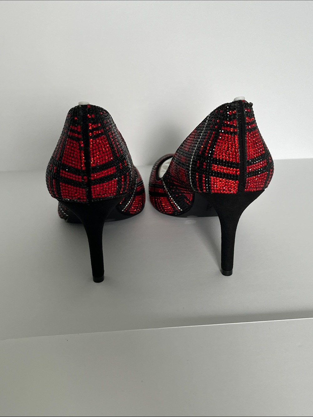 NEW INC International Concepts Red and Black Plaid Sequin Heels - Picture 3 of 5